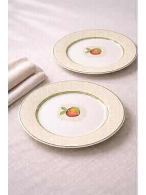 Grafton Living England 1990s Fruit Delight 2 Fine Bone China Salad Plates, 8.25”